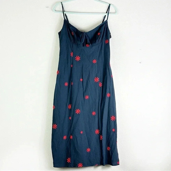 Lulus Adorable Dream Navy Blue Embroidered Empire Waist Midi Dress Floral sz M - Picture 5 of 13